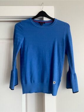 Tommy Hilfiger Bright Blue Knit Crew Sweater with Red Trim